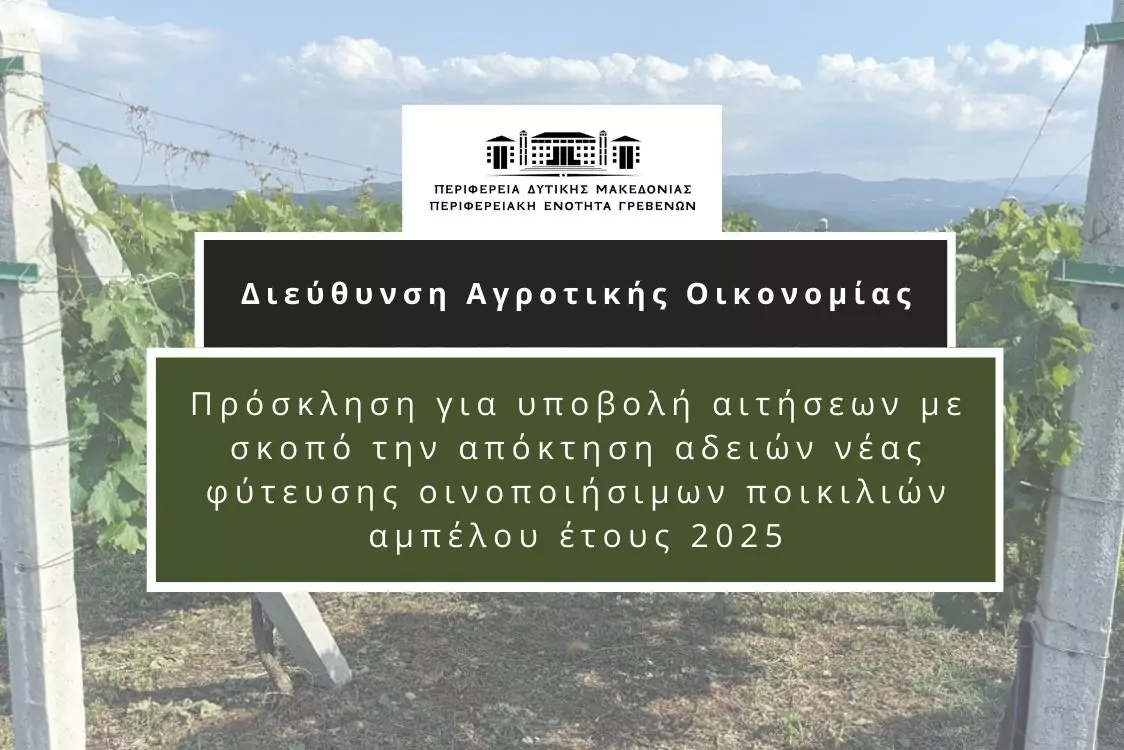 Υποβολή αιτήσεων για την απόκτηση αδειών νέας φύτευσης οινοποιήσιμων ποικιλιών αμπέλου έτους 2025